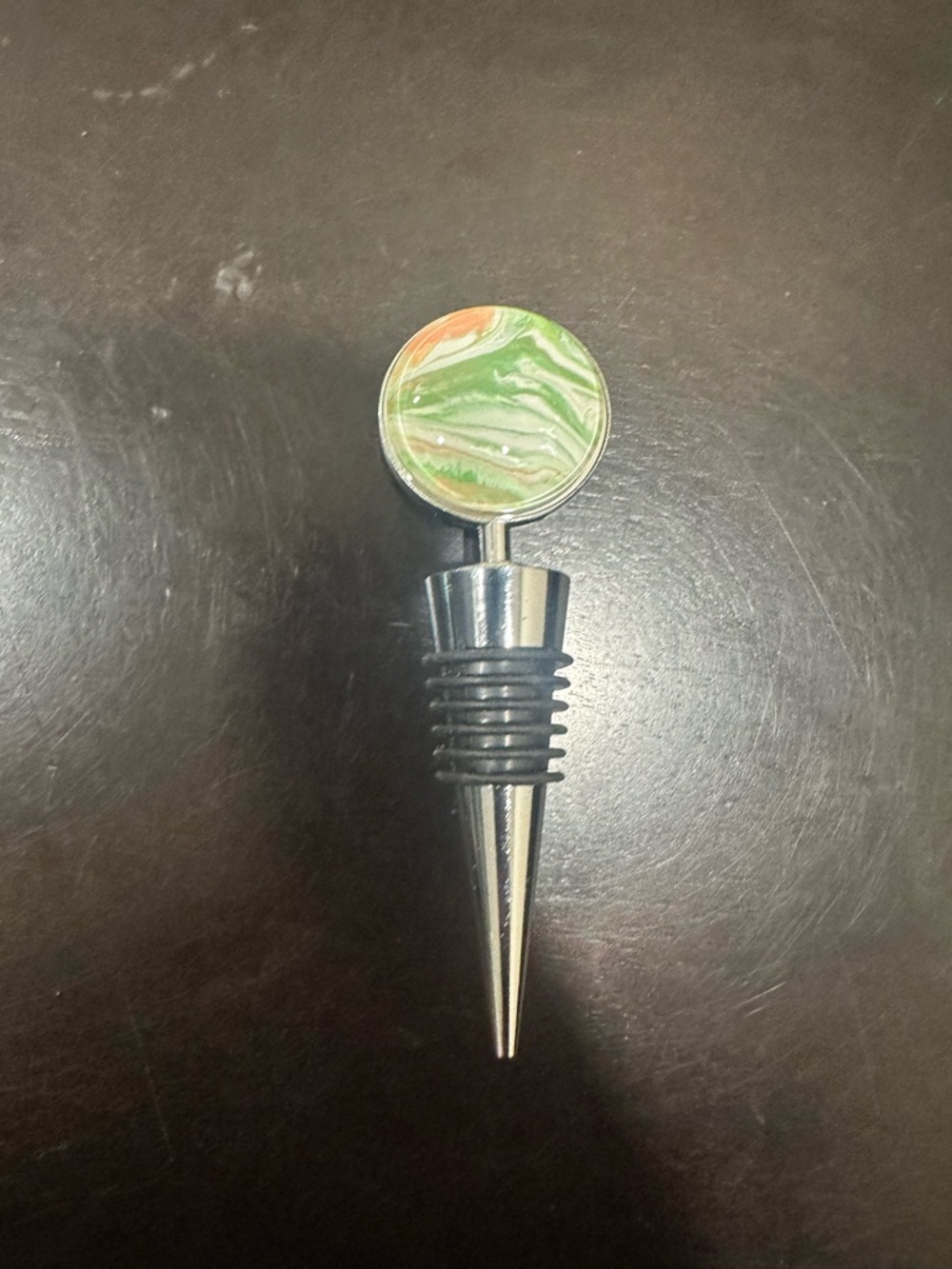 Hand Crafted Green Marble and Orange Accent Wine Bottle Stopper
